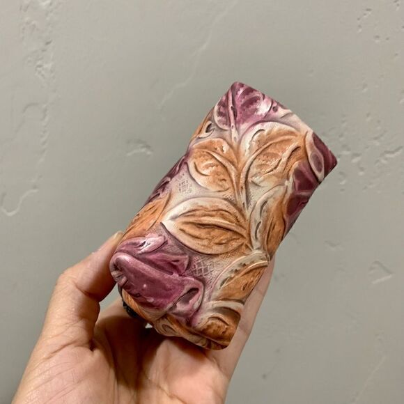 Free Coin Purse With Handmade Genuine Leather Floral Embossed Wooden Frame Bag - Picture 16 of 16